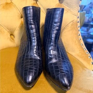 Black Croc-Embossed Ankle Boots